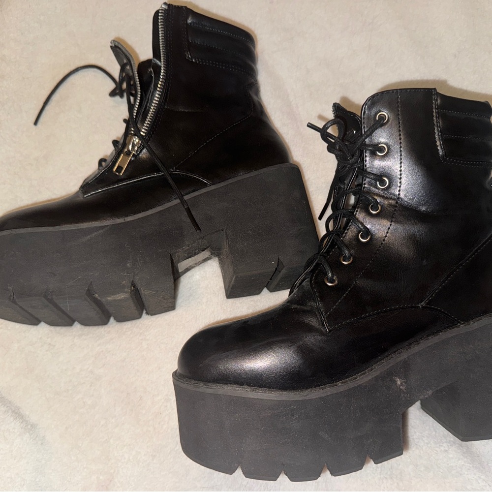 Black Chunky Combat Boots with Platform Sole